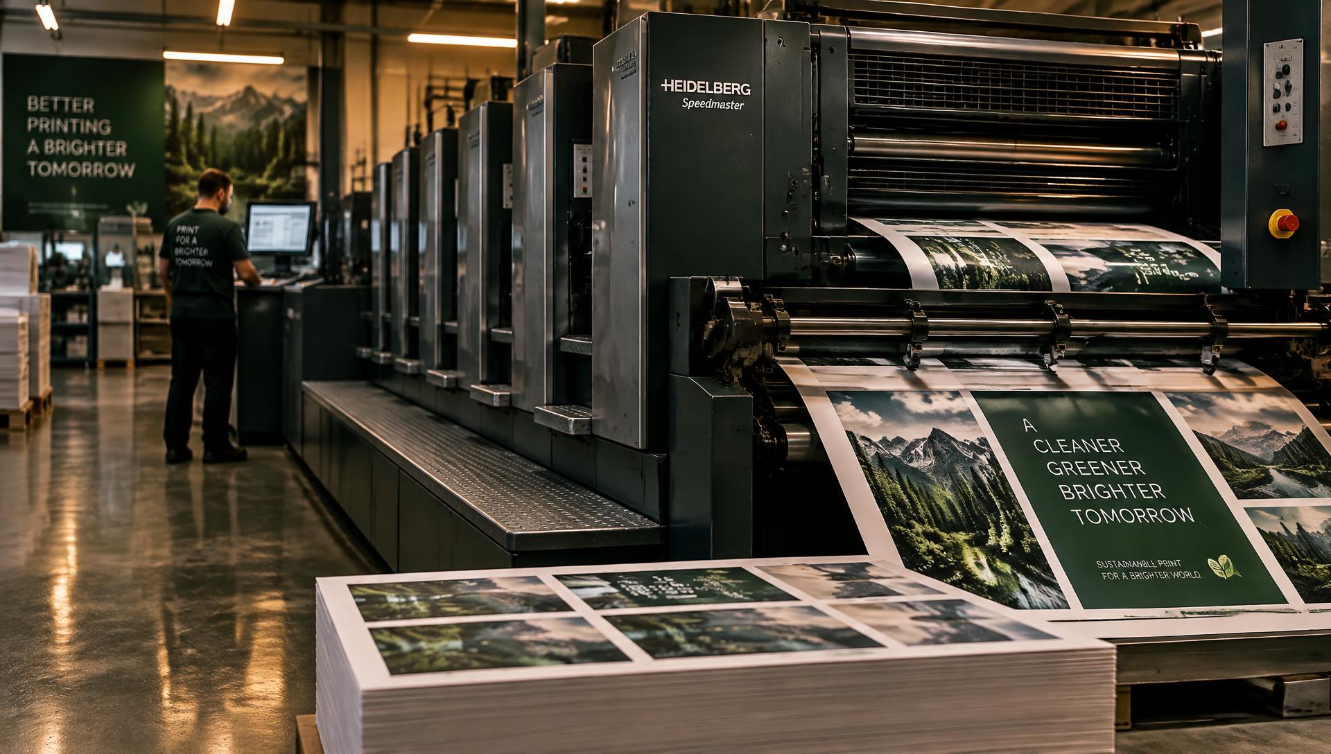 Multi-colour offset printing press running printed sheets at Print Hub